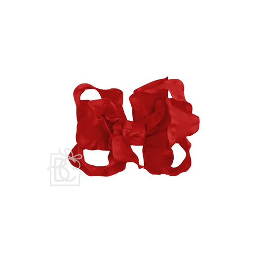 Double Ruffle Bow on Alligator Clip-Red