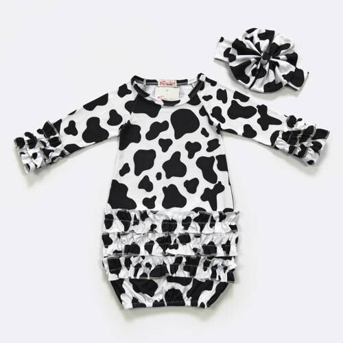 Cow Baby Gown and Matching Headband