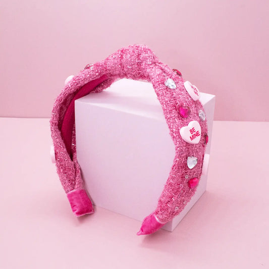 Embellished Knot Headband - Candy Heart