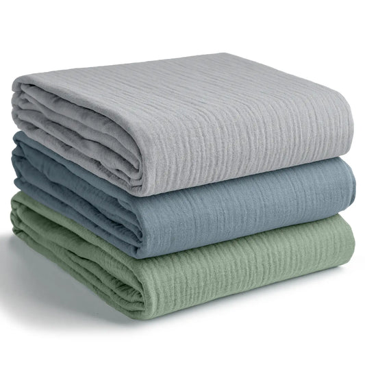 Muslin Swaddle Blankets Set (3) - Blue