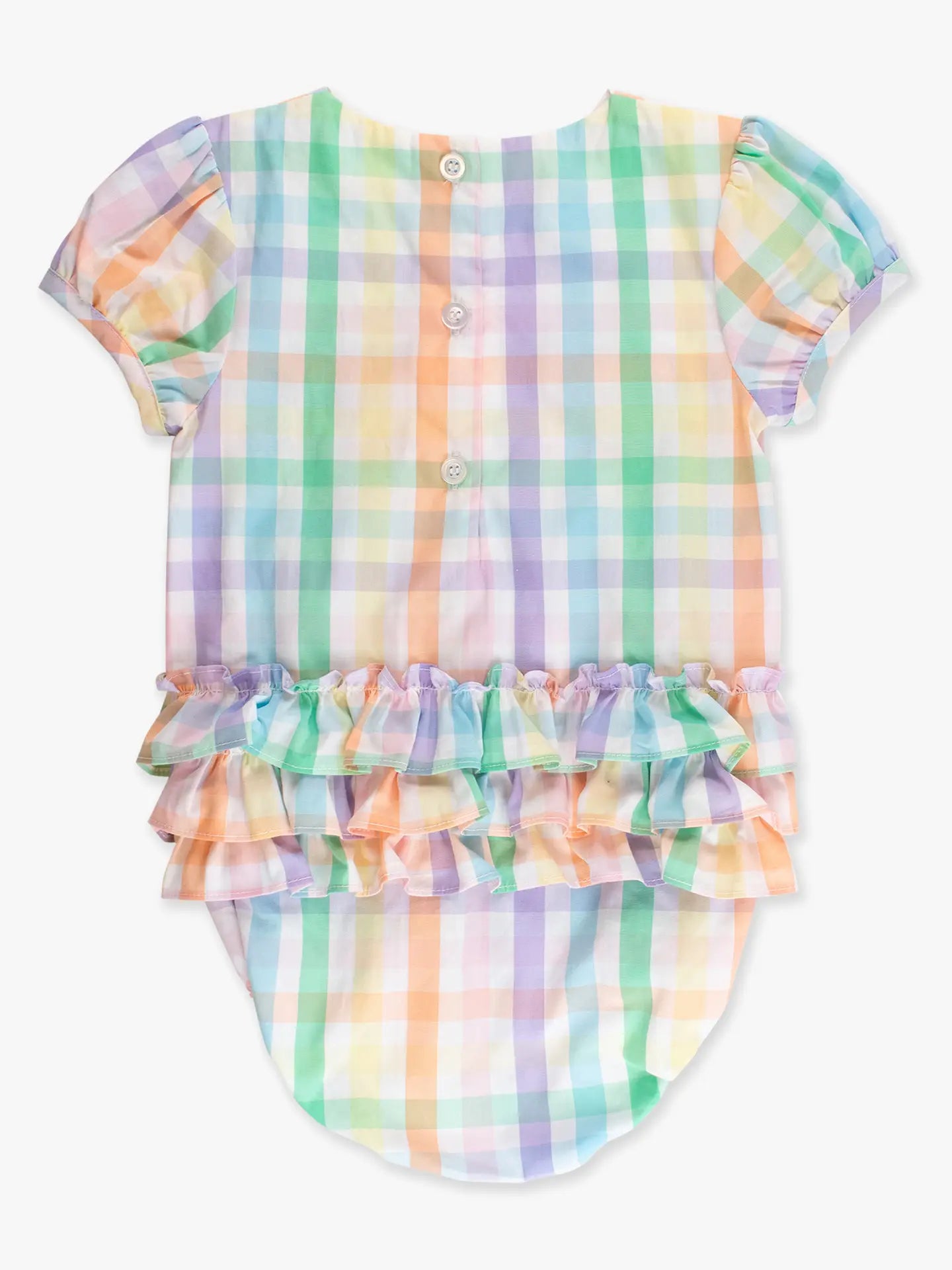 Poppy Rainbow Plaid Smock Romper