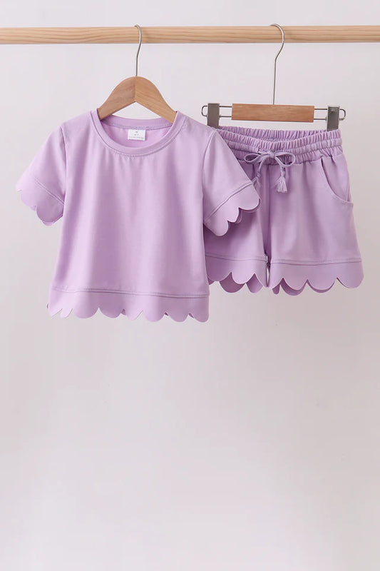 Lavender Scallop Shorts Set