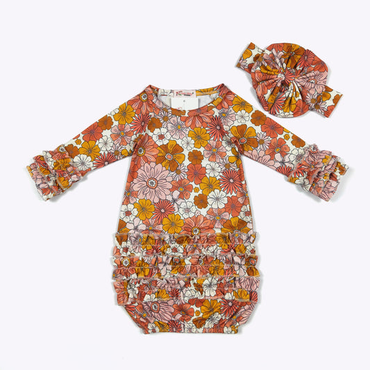 Fall Floral Baby Gown and Matching Headband