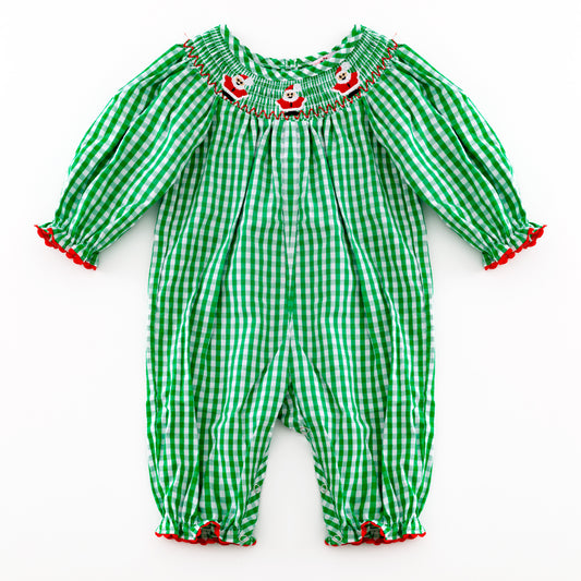 Green Christmas Smocked Romper