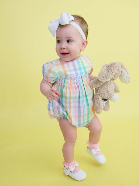 Poppy Rainbow Plaid Smock Romper