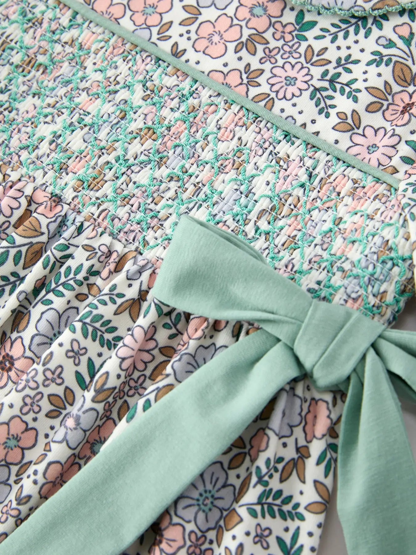 Sage Floral Smock Dress
