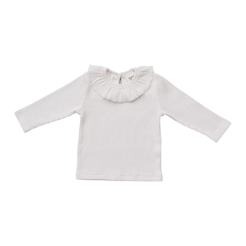 White Rib Ruffle Top