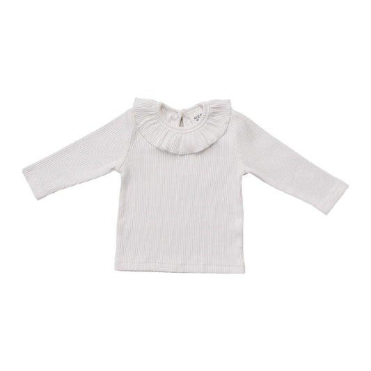 White Rib Ruffle Top