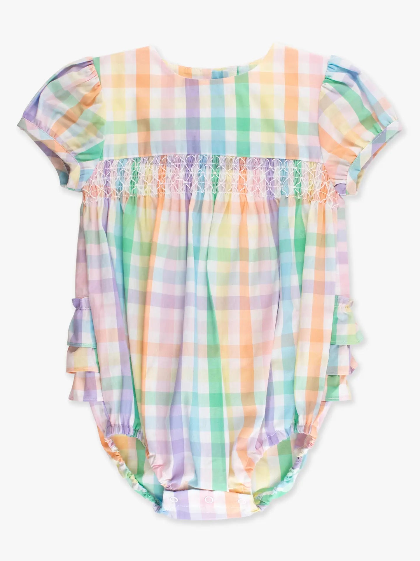 Poppy Rainbow Plaid Smock Romper