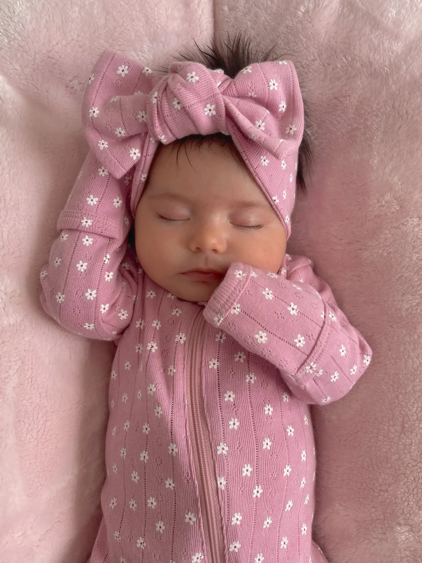 Pink Flower Pointelle Footie