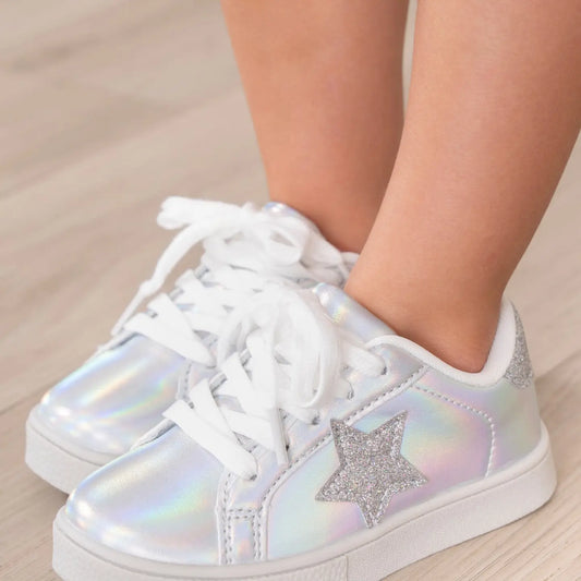 Holographic Sparkle Star Sneaker - Silver