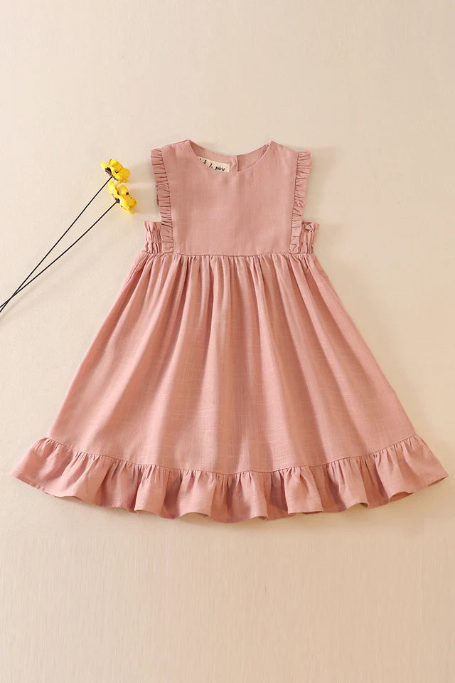 Pink Linen Ruffle Dress