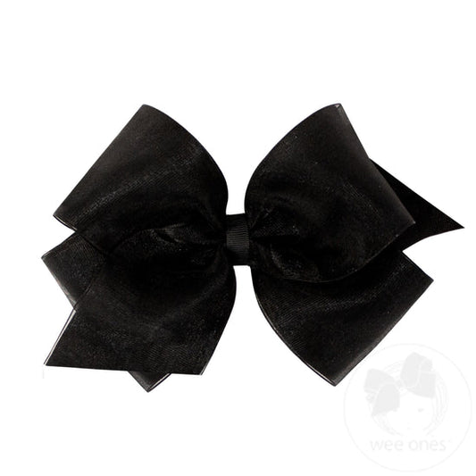 Organza and Grosgrain Overlay Hair Bow-Black