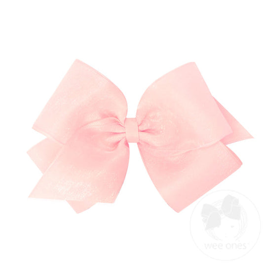 Organza and Grosgrain Overlay Hair Bow-Light Pink