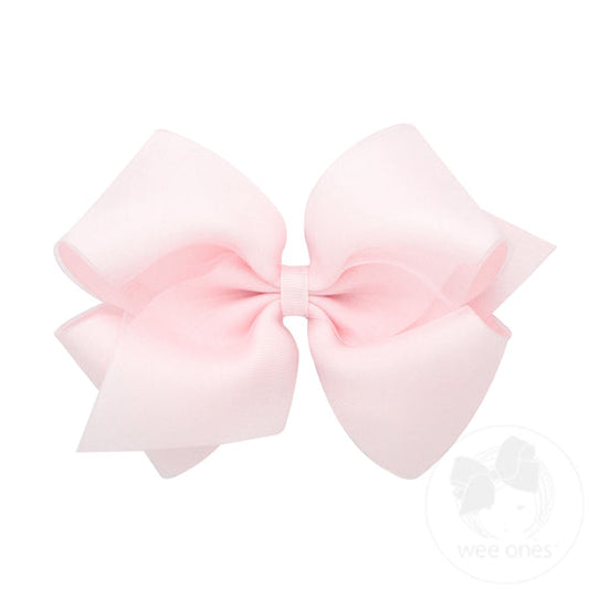 Organza and Grosgrain Overlay Hair Bow-Powder Pink