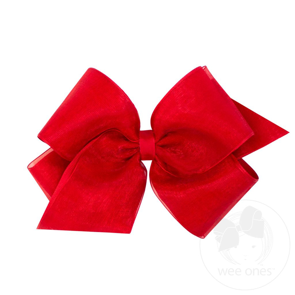 Organza and Grosgrain Overlay Hair Bow-Red