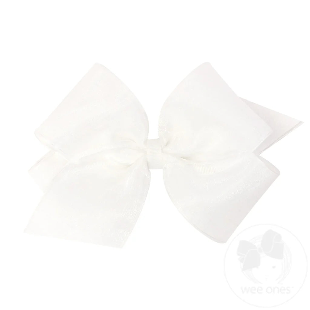 Organza and Grosgrain Overlay Hair Bow-White