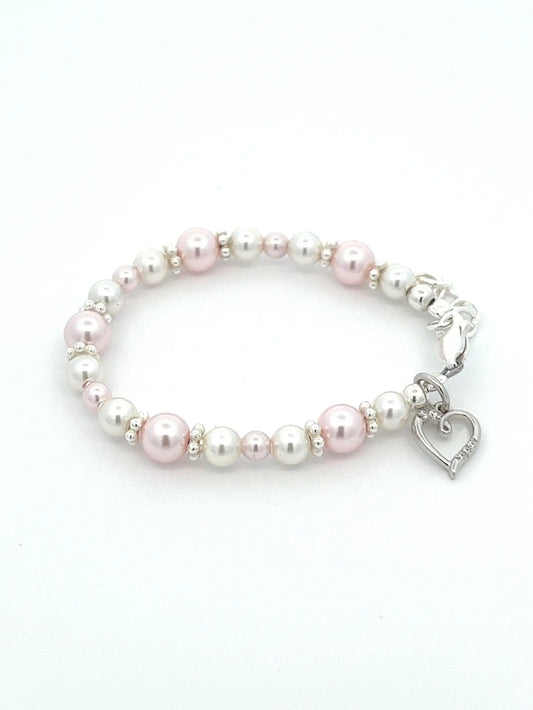 Remi Sterling Silver Pink & White Pearl Children's Bracelet