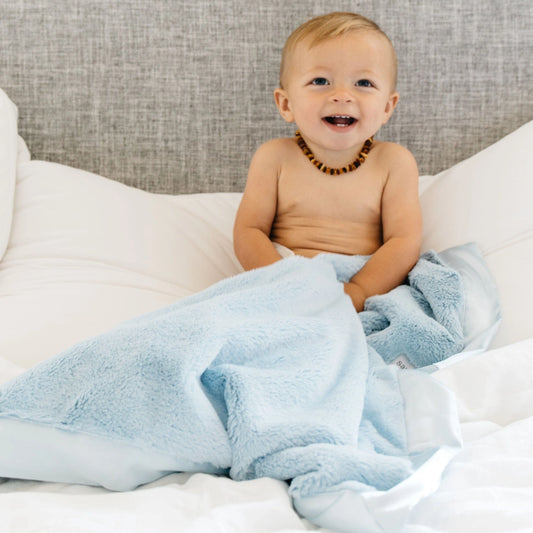 Satin Border Receiving Blanket - Light Blue