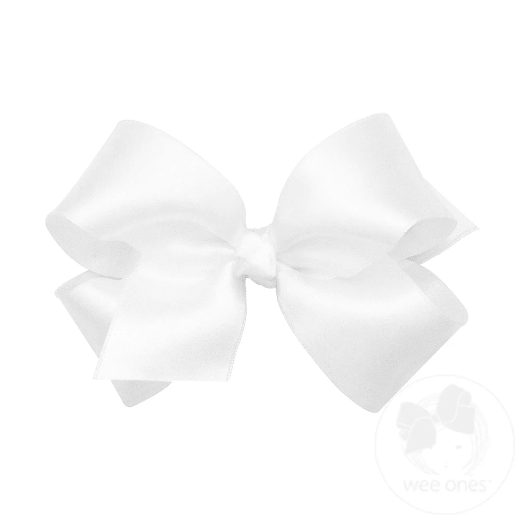 Medium French Satin Hair Bow - White