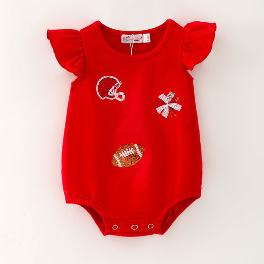 Red Football Sequin Romper