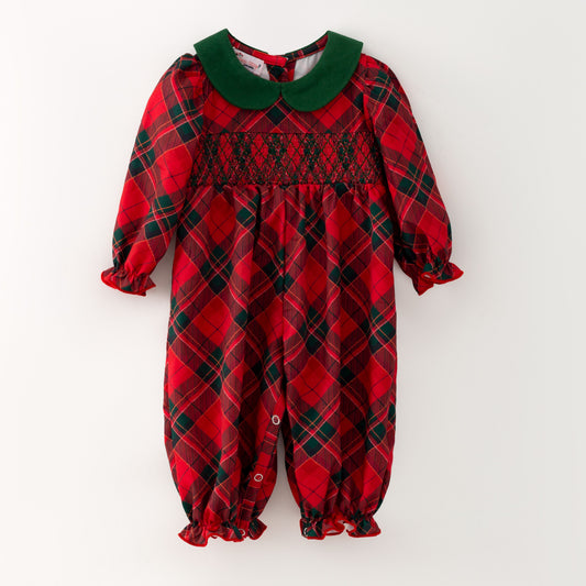 Holiday Plaid Smocked Romper