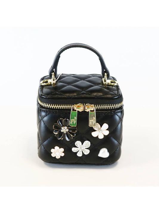 Quilted Top-Handle Bag w/charms - black