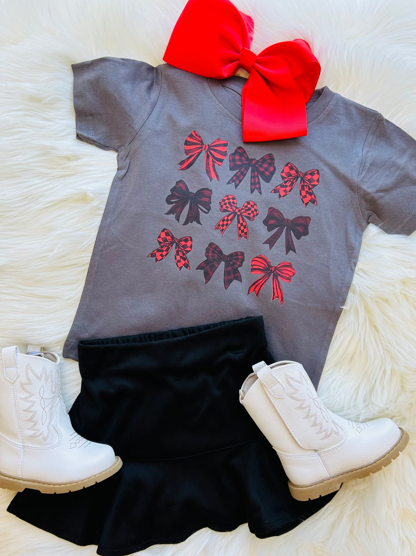 Mommy & Me - Red & Black Bow Tee - Me Size