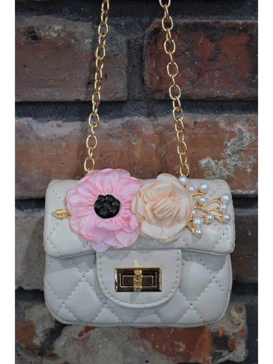 Quilted Flower Purse with Gold Chain