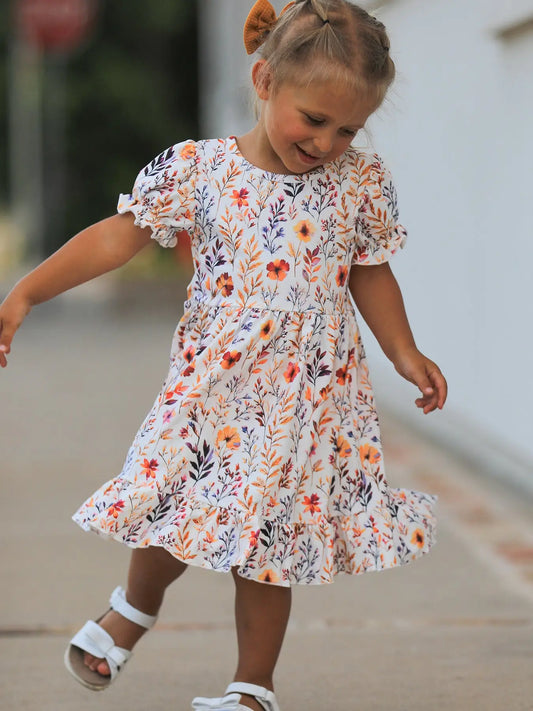 Floral Puff Sleeve Ruffle Dress