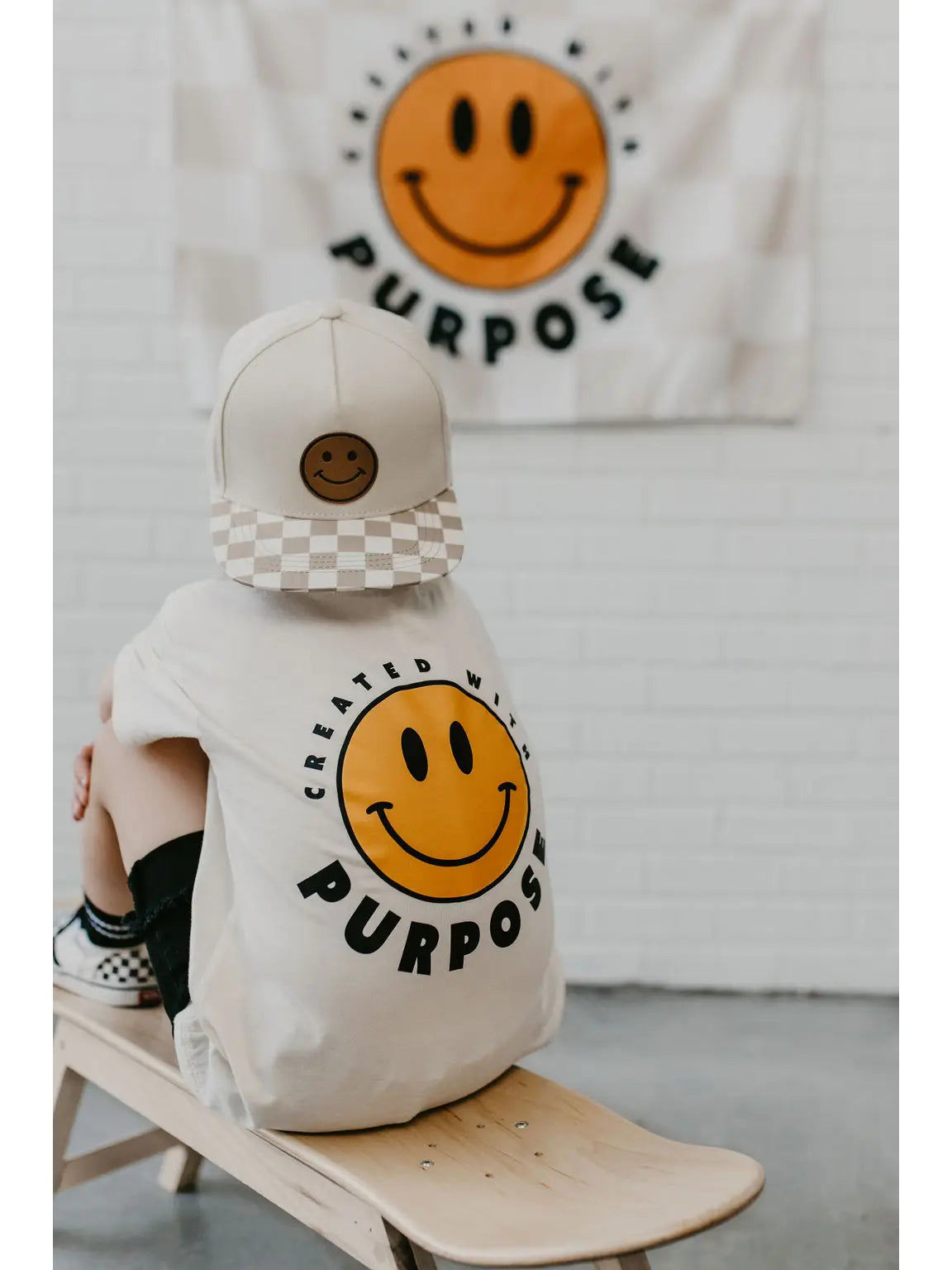 Checker Happy Face Snapback Hat