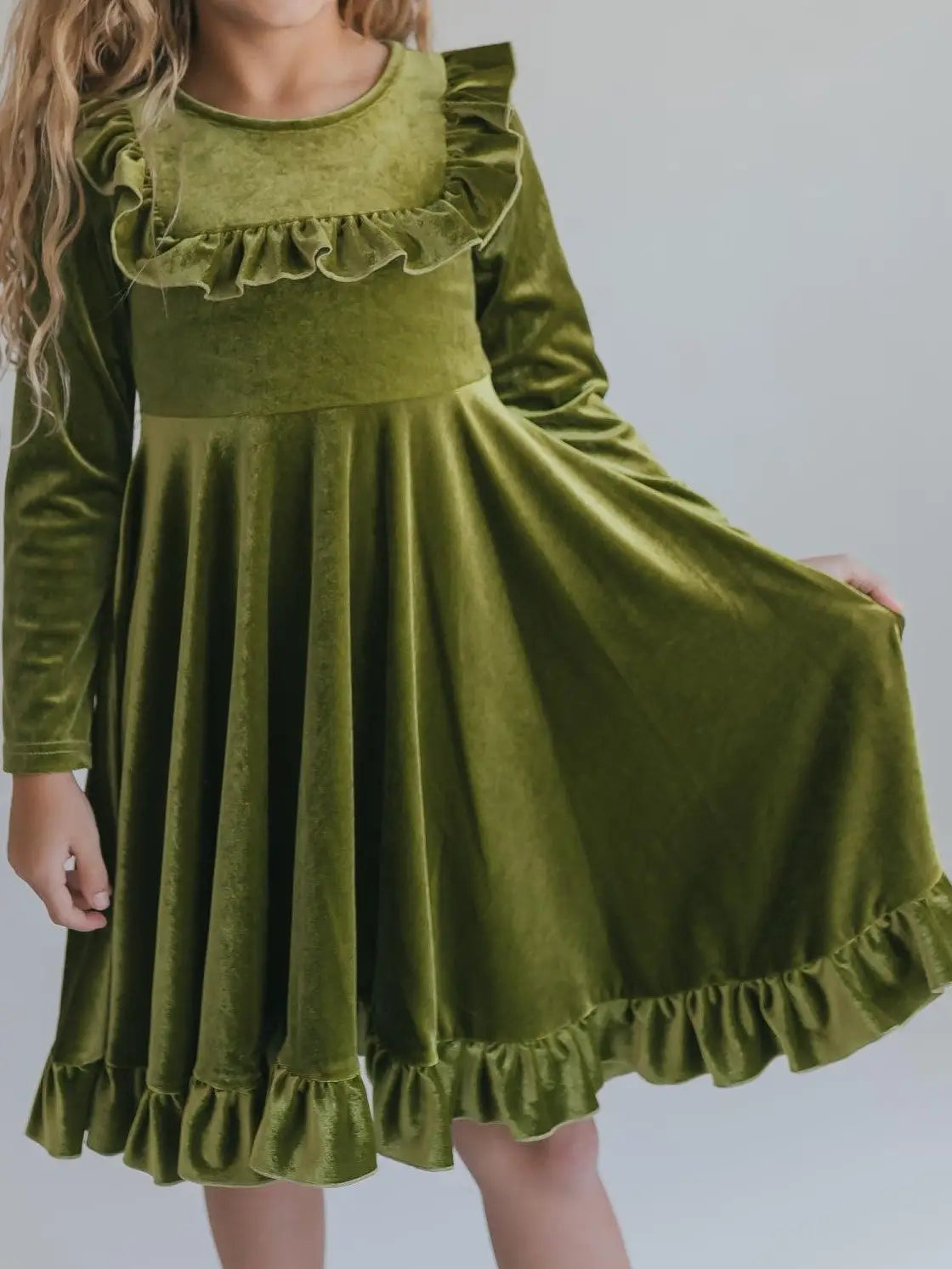 Green Fir Velvet Twirl Dress