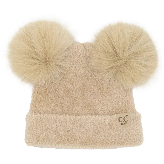 CC Double Pom Baby Chenille Beanie - Beige