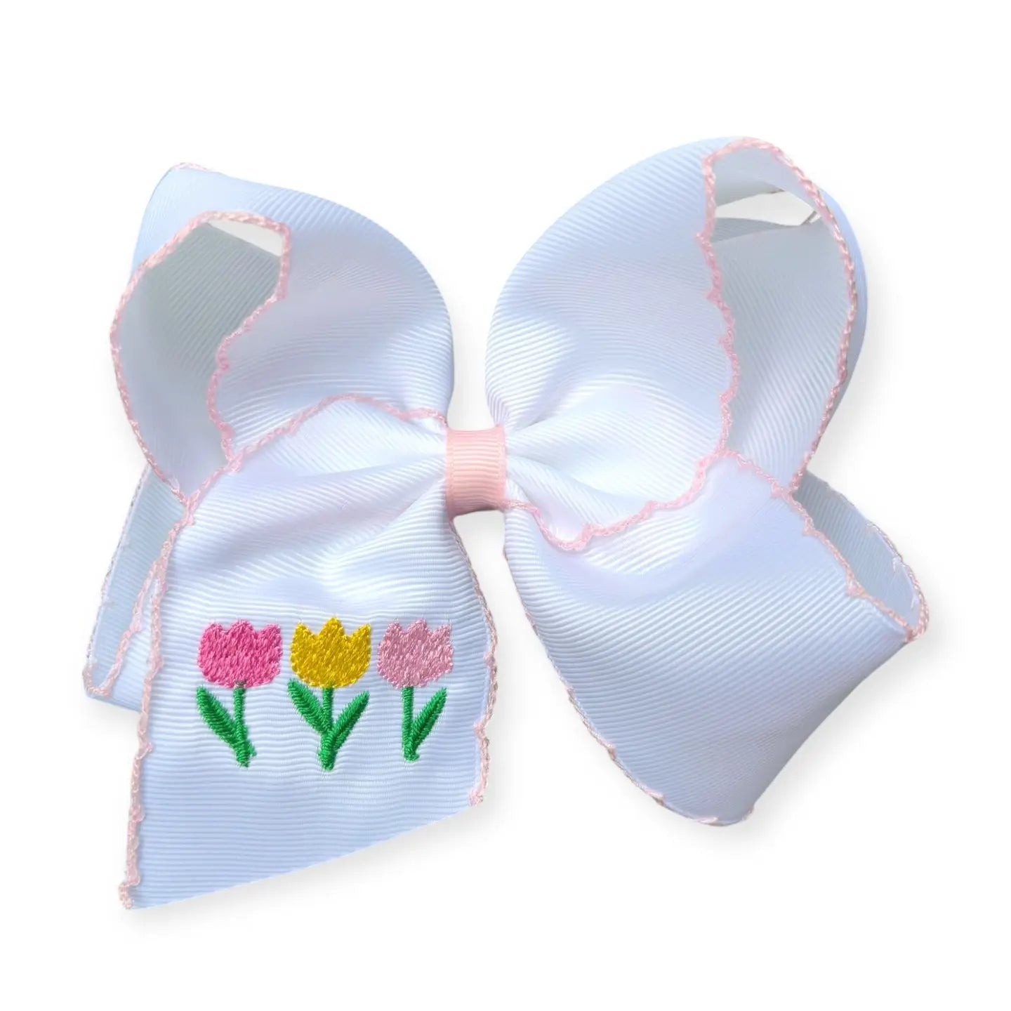 Tulips Pink Trim Hair Bow