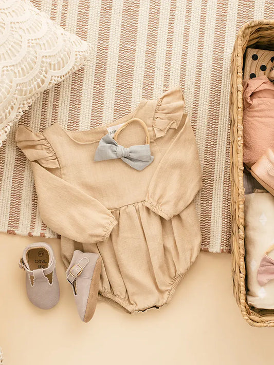 Oatmeal Flutter Linen Romper