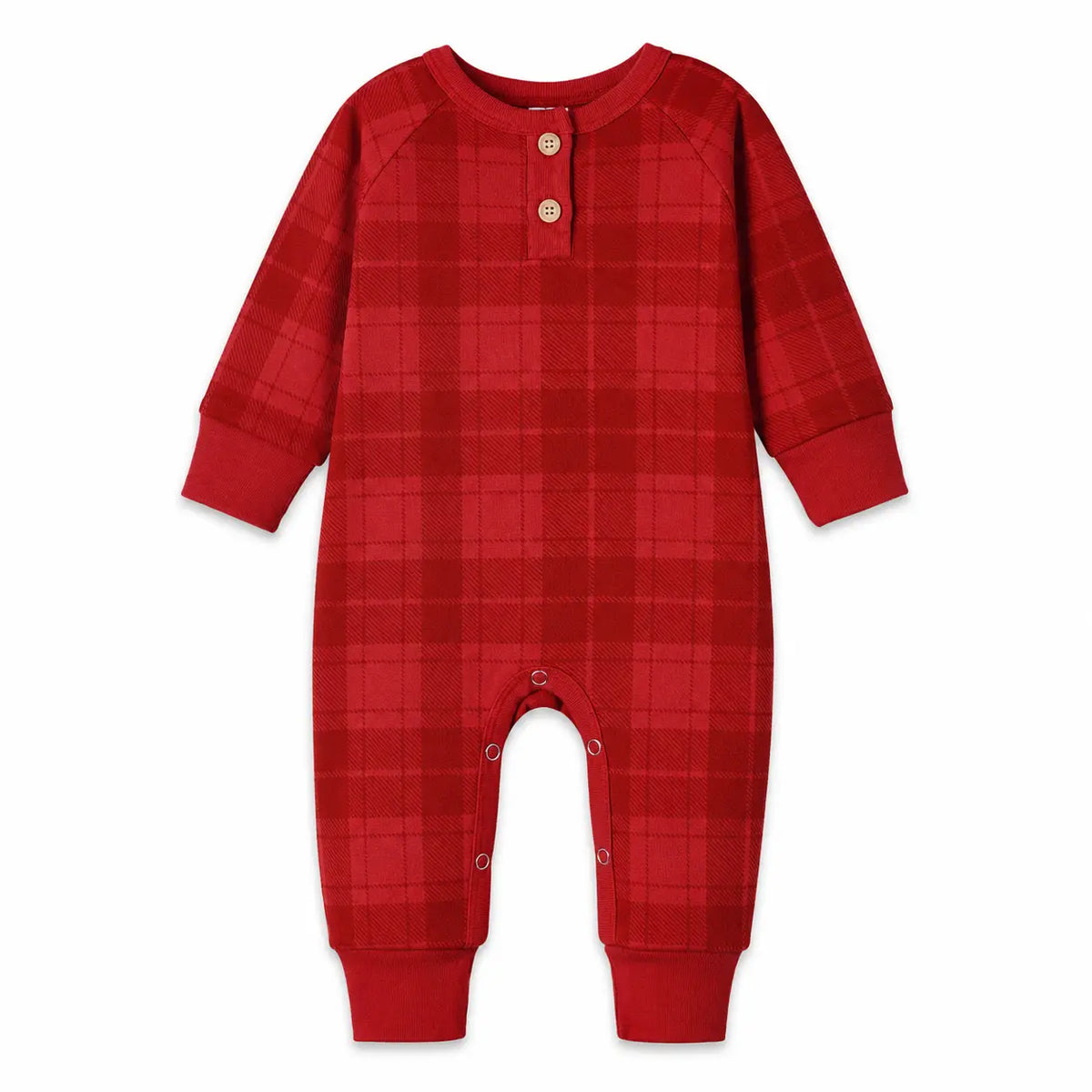 Red Plaid Henley Romper