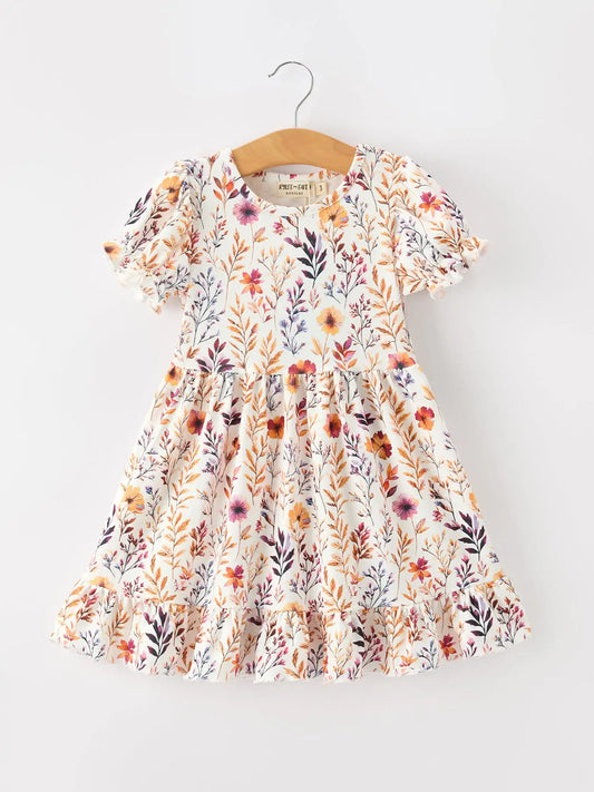 Floral Puff Sleeve Ruffle Dress