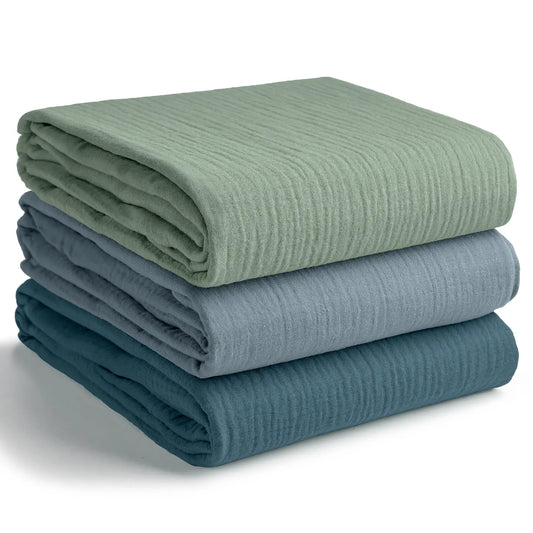 Muslin Swaddle Blankets Set (3) - Blue/Green