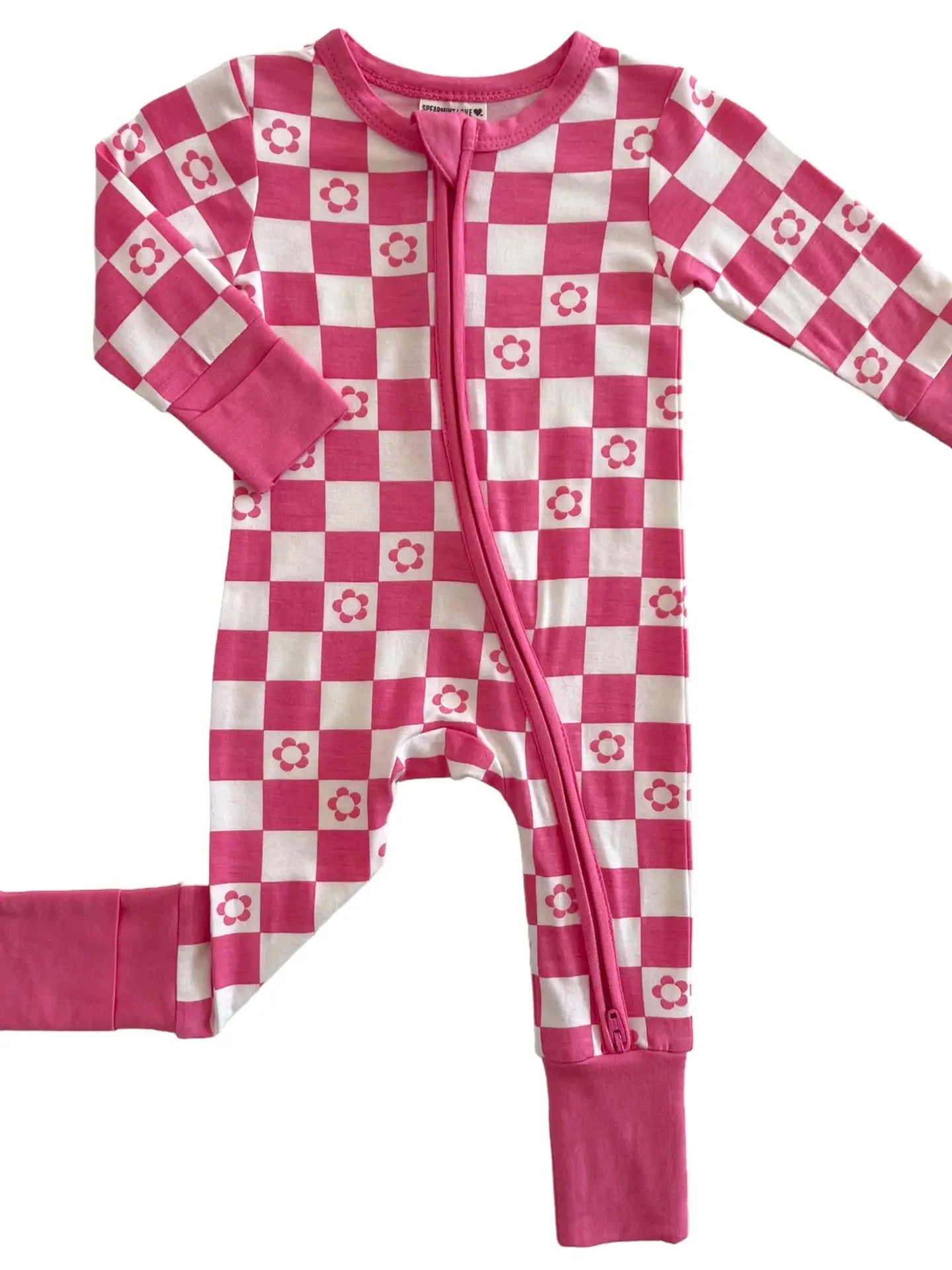 Pink Flower Check Romper