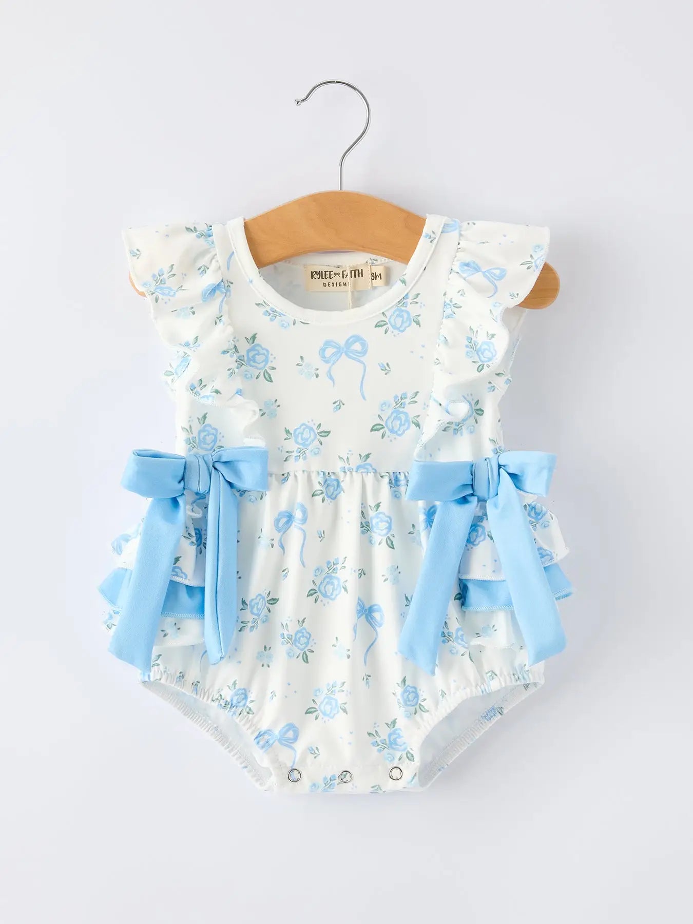 Blue Floral Ruffle Romper