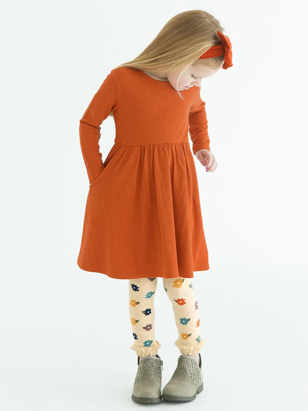 Rust Waffle Knit Twirl Dress