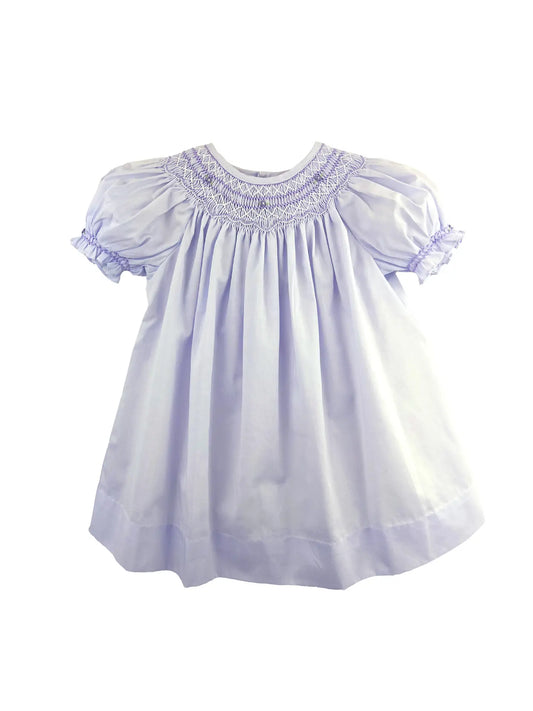 Bishop Smocked Dress with Pearls-Lavender