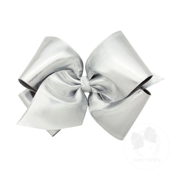 Silver Metallic Overlay Hair Bow