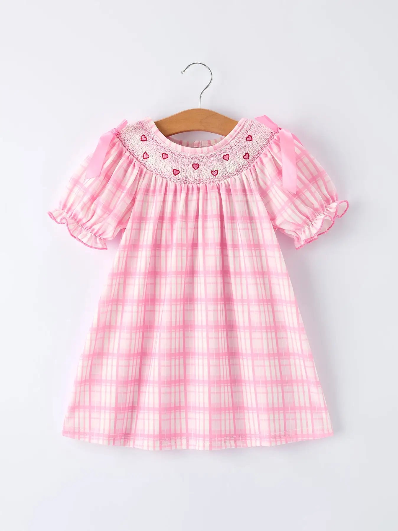 Pink Plaid Heart Smock Dress