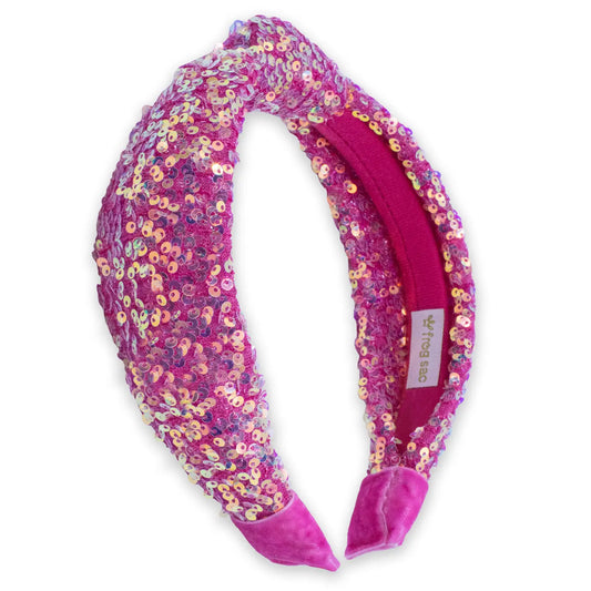 Sparkly Sequin Knot Headband - Hot Pink