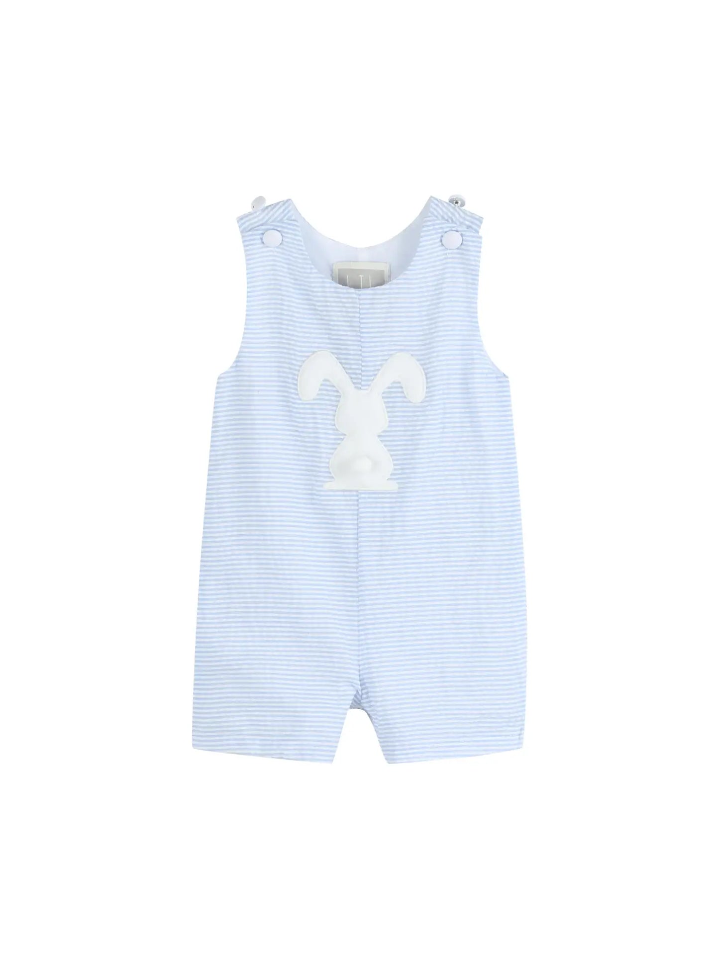 Light Blue Striped Pom Pom Bunny Shortalls