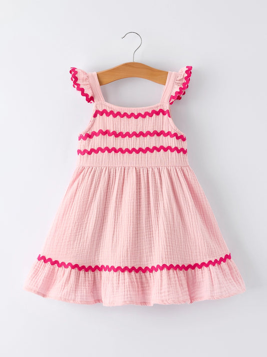 Summer Pink Ruffle Trim Dress