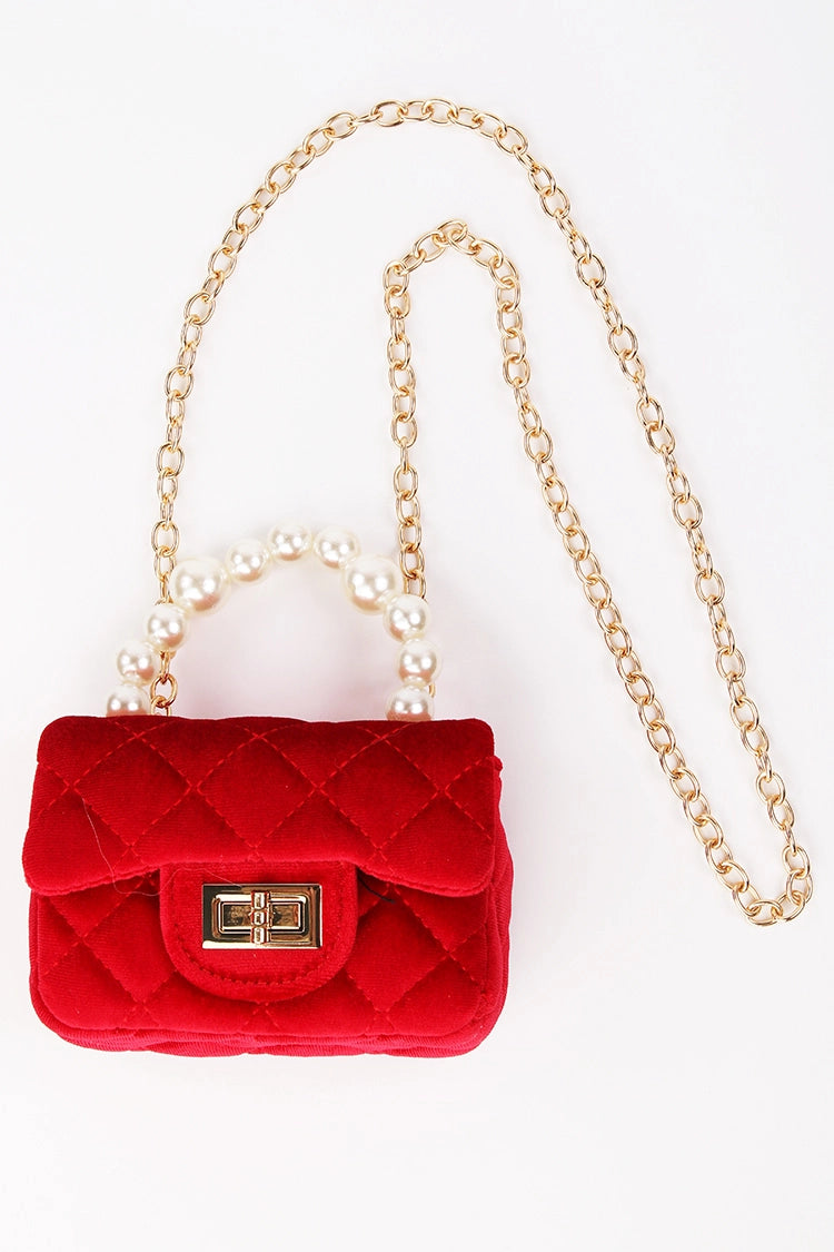 Velvet Purse with Pearl Handle - Red