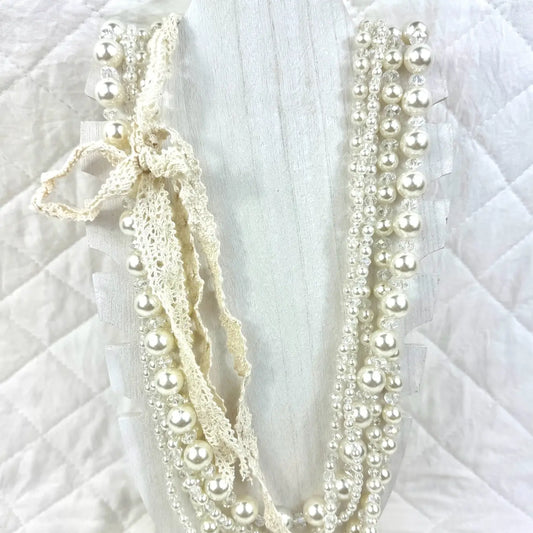 Multi-Strand Pearl Necklace with Beads
