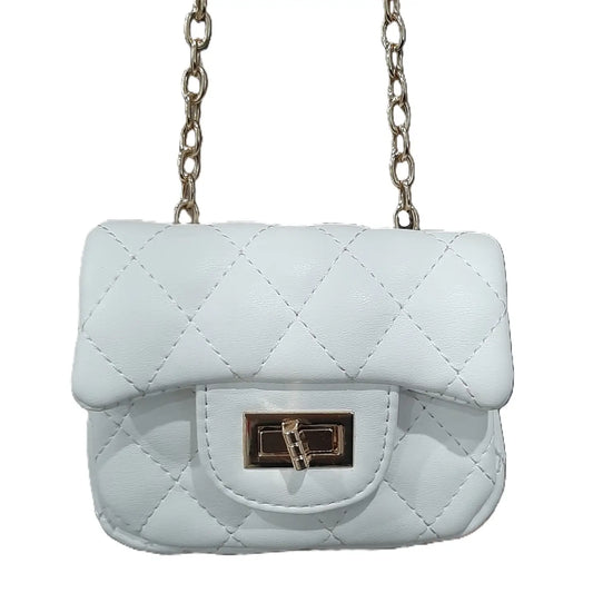 Quilted Purse with Gold Chain - White